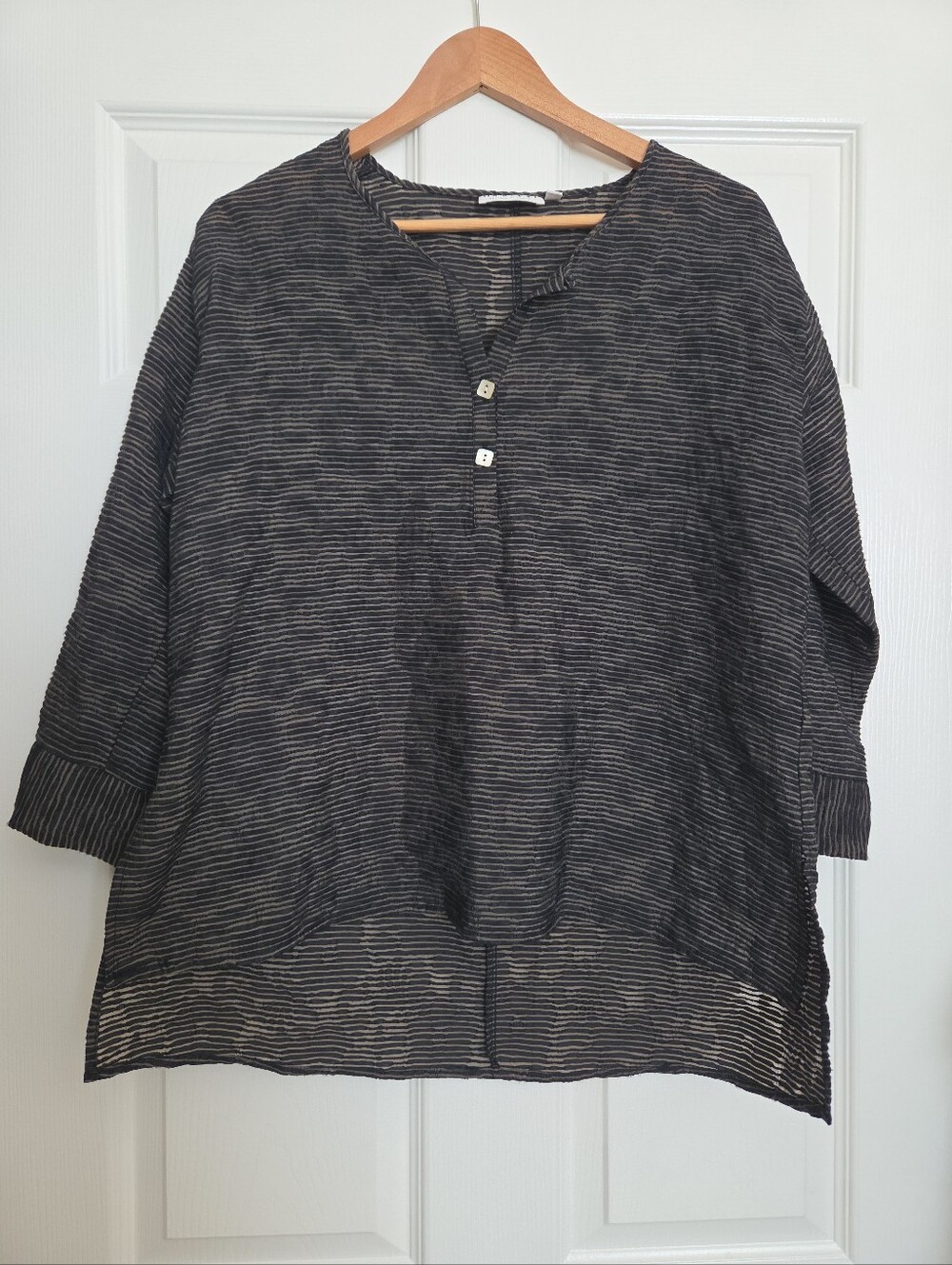 Habitat clothes to live in Striped Black Top XS Crinkle Boxy Lagenlook